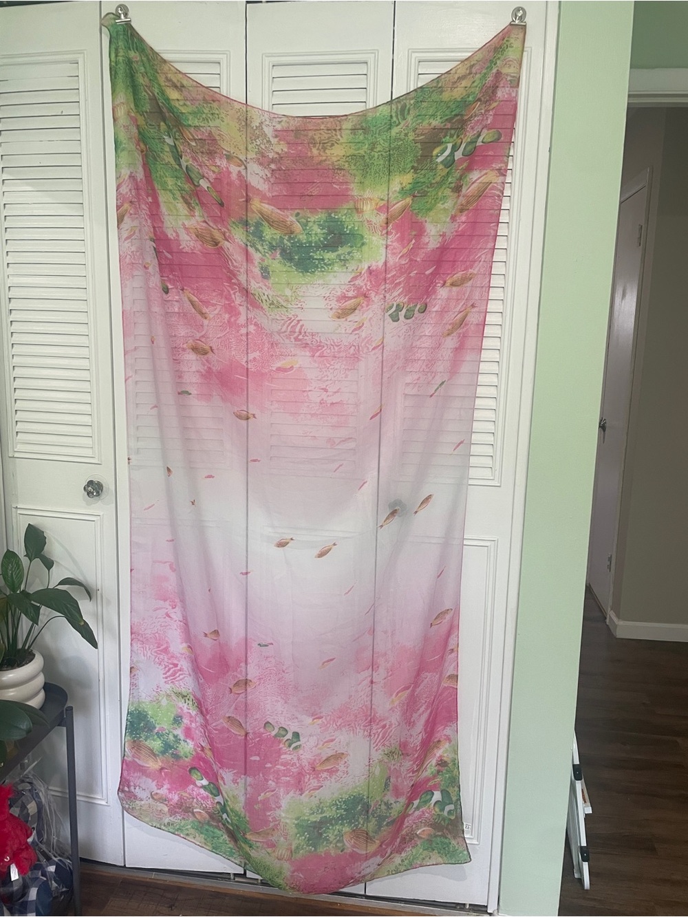 Sheer Floral Ombre Scarf in Pink & Green